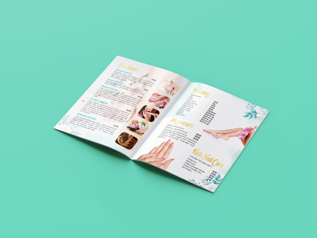 Mockup menu in ấn cho tiệm nails